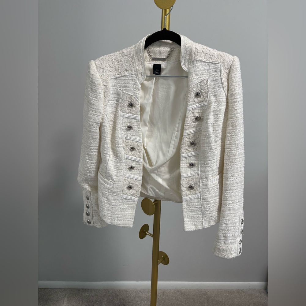 WHITE BLACK Elegant White Textured Women's Jacket